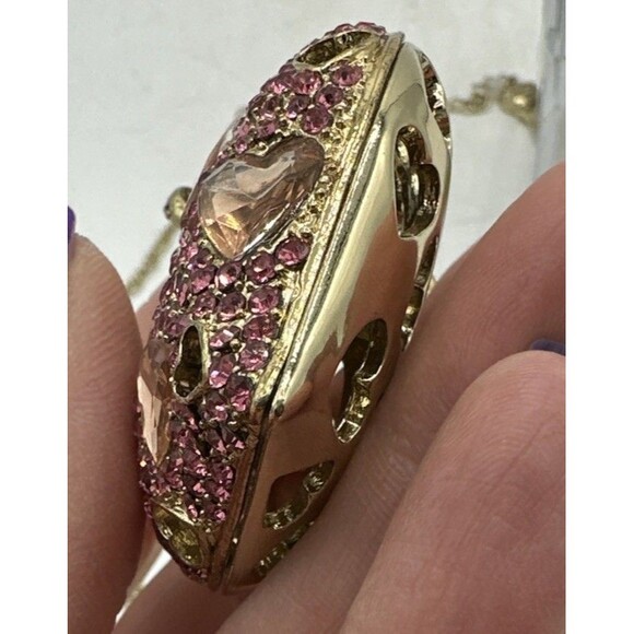 Betsey Johnson Heart Necklace Pink Rhinestones Pinkalicious Collection Gold Tone - Picture 16 of 16